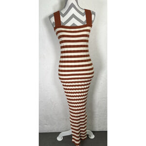 NEW Petal & Pup Bridget Cream/Brown Ribbed Midi Tank Dress Size Large Charity